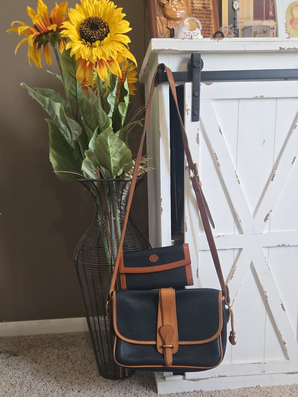 Dooney & Bourke Black with Brown Trim Pebbled Leather Crossbody Messenger